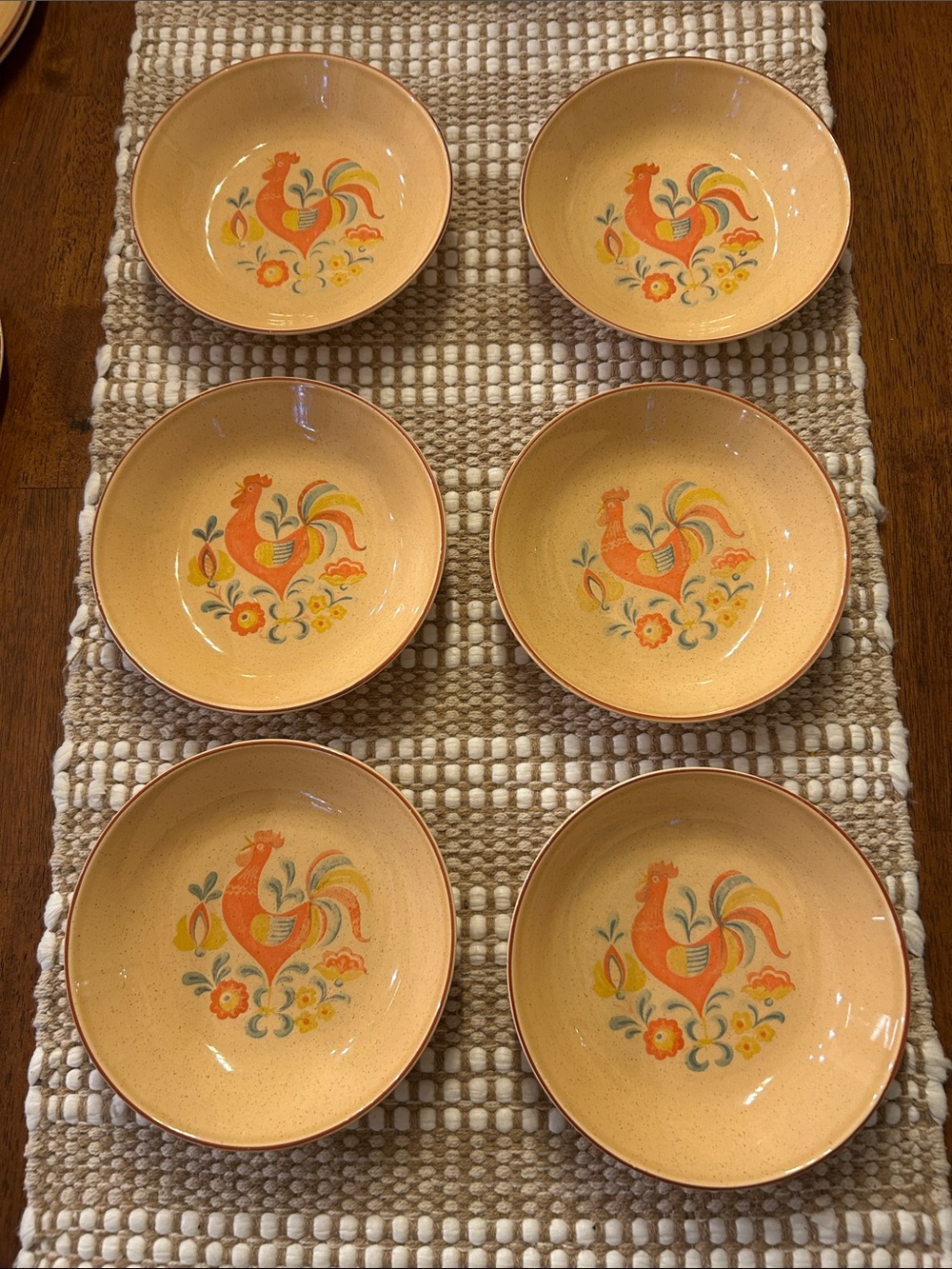 Vintage TAYLOR SMITH & TAYLOR ‘Reveille’ Rooster Soup Bowls, Set of 6.
